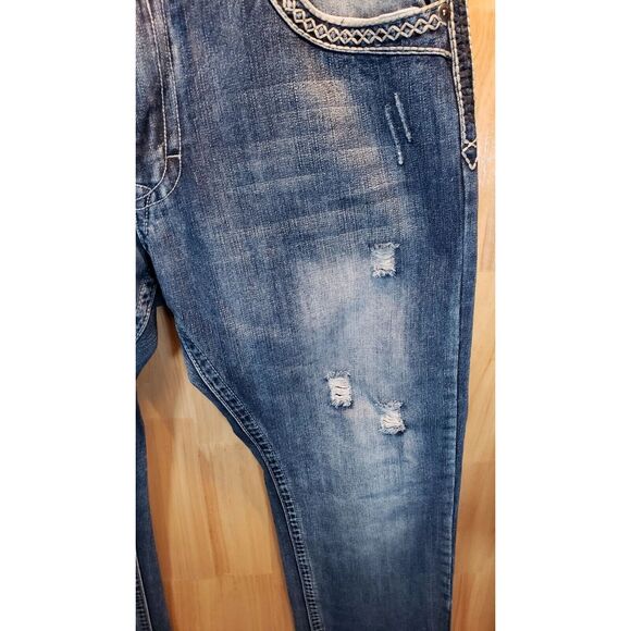 GS115 Gramercy SF Mens Jeans 36x31 Light Wash Gray Silver Y2K Distressed Style - Picture 5 of 16